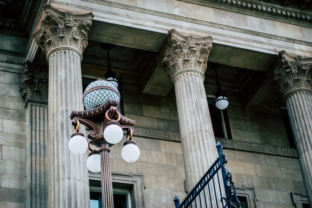 Classical stone columns of a civic building